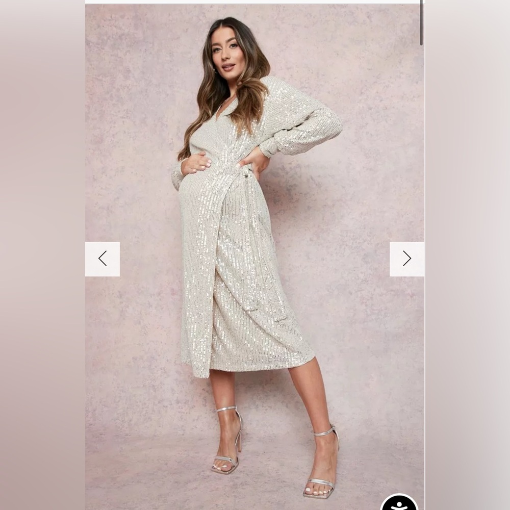MATERNITY SEQUIN WRAP MIDI DRESS! Beautiful! Brand new with tags.